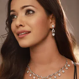 Anouk Rhodium-Plated Rhodium-Toned& Rhodium-Plated & White AD Studded Jewellery Set image 3