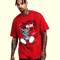 leotude Men Printed Round Neck Cotton Blend Red T-Shirt-picture-19