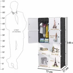 zivety 8-Shelf 8 Door almirah of clothes, cupboard clothes , wardrobe plastic almirah PP Collapsible Wardrobe image 2