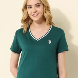 U.S. Polo Assn. Women Regular Fit Solid V-Neck Cotton T-shirt-image-76