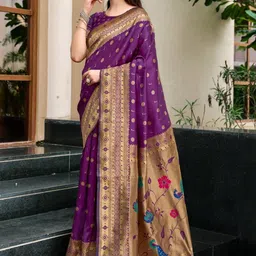 Kalista Woven Design Zari Silk Blend Paithani Saree image 4