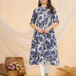 MomsBae Floral Printed Mandarin Collar Feeding Maternity A-Line Kurta-picture-19