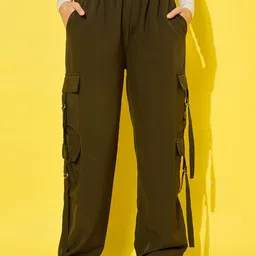 DIMPY GARMENTS Women Relaxed Loose Fit High-Rise Cargos Trousers-image-66