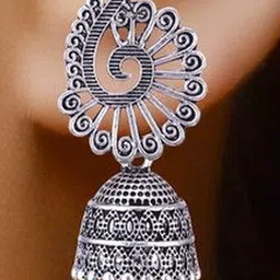 Sangria Set Of 6 Silver-Plated Artificial Stone-Studded & Beaded Dome Oxidized Jhumkas image 2