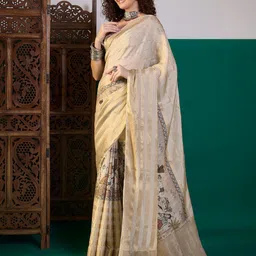 Sangria Printed Zari Saree with Unstitched Blouse image 3