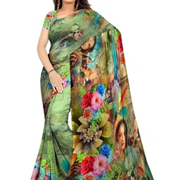 SHIVAM FABRICS Floral Poly Georgette Saree image 1