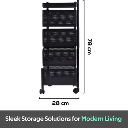 homestic Pack of 2 Revolving 4-Layer Multipurpose Storage Rack with Wheels | Black Iron Kitchen Trolley image 3