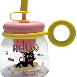 staago Cute Cartoon Juice Sipper Cup for Kids with Straw Lid Handle Leakproof 350ml image 1