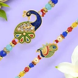 MEIRA JEWELLERY Set Of 2 Rakhi With Greeting Card & Roli Chawal image 3