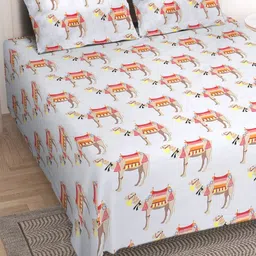 Nivasam White & Pink Ethnic Motifs Printed 200 TC Double King Bedsheet Set-2.54 m X 2.28 m image 3