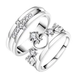 Ringzinnie Set Of 2 Stainless Steel Stone-Studded Couple Finger Rings-picture-24