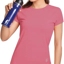 fitflex Women Solid Round Neck Polycotton Pink T-Shirt-picture-31