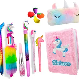 neel 9-Pcs Unicorn Stationery combo for Girls Unicorn gift set for Diary/Pouch/Pen & pencil with stationery for Girls Unicorn Pencil Box Case for Kids Pencil Pouch Art Plastic Pencil Box-picture-20