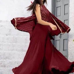 sancia Women Georgette Ethnic Top Palazzo Ethnic Jacket Set-picture-17