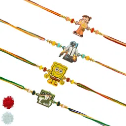 pride kraft Kids Kids mdf pack of 4 with roli chaval Mauli Thread Rakhi, Greeting Card Set-picture-16