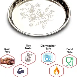 shini lifestyle Stainless Steel Floral Khumcha Thali (Pack of 8) 29cm Dinner Plate, Lunch Plate Dinner Plate image 2