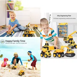 dezicon ecom Engineering Toy Set 6 Crane Excavator Unbreakable Truck roller Mixer Transporter image 5