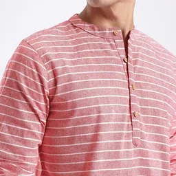 anouk rustic Men Striped Cotton Blend Straight Kurta image 3