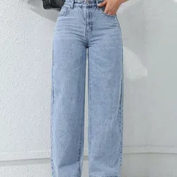 akacy Women Straight Fit High Rise Light Blue Jeans-picture-11