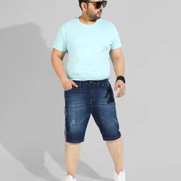 instafab plus Solid Men Denim Dark Blue Denim Shorts image 5