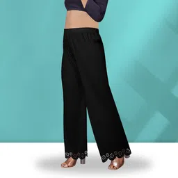 ecoundies Pack of 2 Women Straight Fit Maroon, Black Lycra Blend Trousers image 2