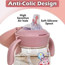 goodies outlet Cute Baby Sipper Bottle with Handles & Strap 340ml, Soft Silicone Spout & Straw image 2