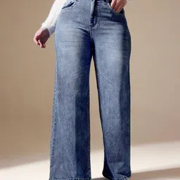 Women Relaxed Fit High Rise Blue Jeans-image-91