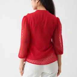 aask Casual Regular Sleeves Self Design Women Red Top image 2