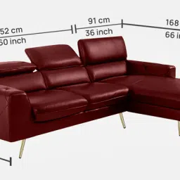 casacraft from pepperfry Ultra Leatherette LHS Sectional Sofa (2+ Lounger) in Dark Cherry Colour image 2