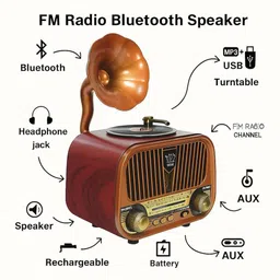 WOOS Retro Radio Speaker With Gramaphone 10 W Bluetooth Home Audio Speaker image 2