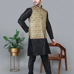 mag Men Dupion Silk Kurta Pyjama Ethnic Jacket Set image 3