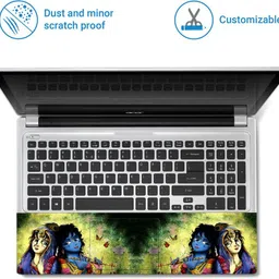 Techfit HD Printed Easy to Install Full Panel Laptop Skin/Sticker/Stretchable Vinyl/Cover for all Size Laptops upto 15.6 inch No Residue, Bubble Free - Cute Radha Krishna Self Adhesive Vinyl Laptop Decal 15.6 image 4