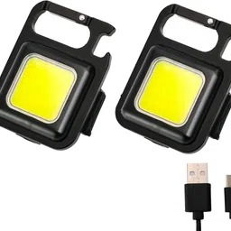 (Pack Of 2 ) Multi-Functional Metal Body COB Light Keychain With Bottle Opener_S 1 hrs Torch Emergency Light-image-1