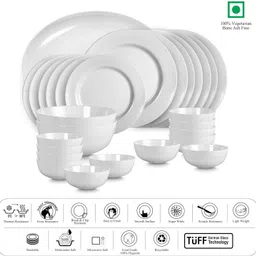 cello Pack of 27 Opalware Feather Elegance Opalware Dinner set | Microwave Safe |Crockery Set |White Dinner Set image 3