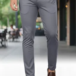 sk clasy Men Slim Fit Silver Lycra Blend Trousers image 1