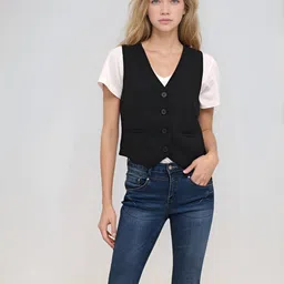 rocksy Solid Women Waistcoat image 3