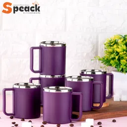 speack Pack of 6 Stainless Steel, Plastic Premium Quality Matt-Finished Double-Walled Tea, Coffee, image 3