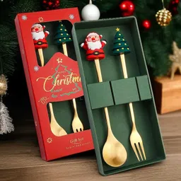 Christmas Cutlery Set With Santa And Tree Figurines Gold Plated Flatware & Table Stainless Steel Cutlery Set-image-58