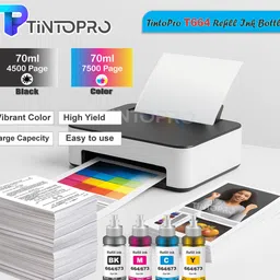 TintoPro T664 Refill Ink Compatible for Epson L130, L360, L380, L405 Printers Black + Tri Color Combo Pack Ink Bottle image 3