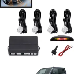 maties 4Pcs White Reverse Parking Sound Warning sensor for car Protection-302 Car Reverse Parking White 4 Sensor With LED Display/Buzzer -302 Parking Sensor image 1