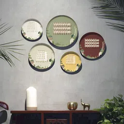 DESSINE ART 5-Pcs Green & White Printed Pichwai Nandi Cow Wall Plates Decor-picture-17