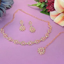 VATSALYA creation Rose Gold-Plated Artificial Stones Studded & Beaded Jewellery Set-picture-25