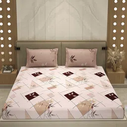 Monte Carlo Peach & Black Printed Cotton 110 TC Queen Bedsheet Set 2.24 m x 2.54 m image 5