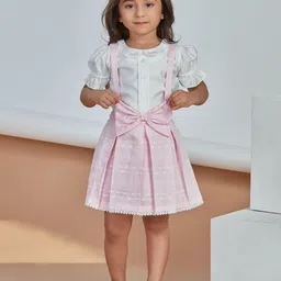 Peppermint Girls Self Design Peter Pan Collar Bell Sleeves Pinafore Dress-image-32