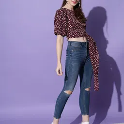 BAESD Geometric Print One Shoulder Crop Top image 2