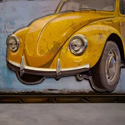 eazy wagon Brown & Yellow VW Beetle Retro Wall Art image 2