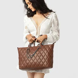 SENNES Leather Oversized Tote Bag With Quilted-picture-37