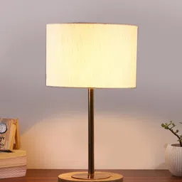 Devansh Off White Textured Wood Cylindrical Shaped Table Lamp image 4