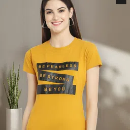 Dreambe Women Pack of 2 Typography Printed Round Neck Cotton Regular Fit T-shirts-image-99