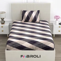 FABROLI Brown Floral 300 TC Single Bedsheet with 1 Pillow Covers-picture-24